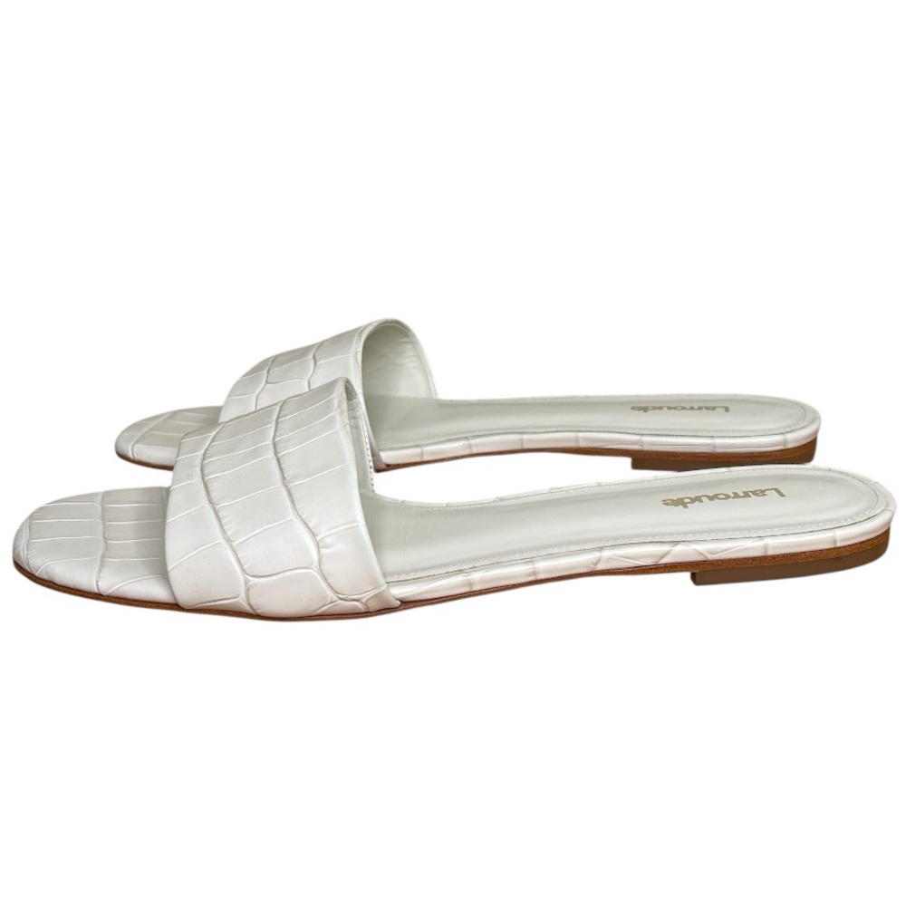 Larroude White Croc-Embossed Sandals